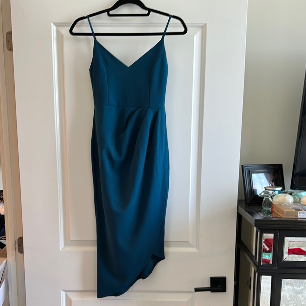 Elegant Teal Spaghetti Strap Dress